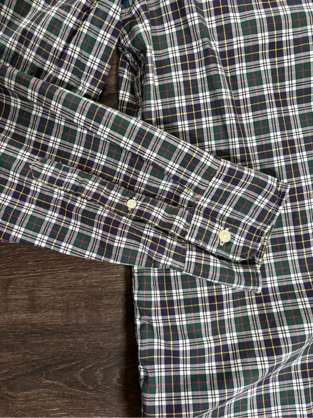 J. Crew Navy Plaid Button-Up Size Large 100%. Cotton